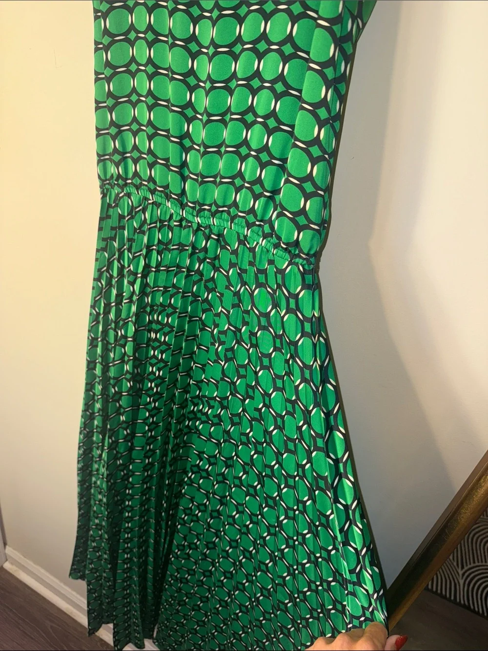 Michael Kors Green & Black Geometric Midi Dress